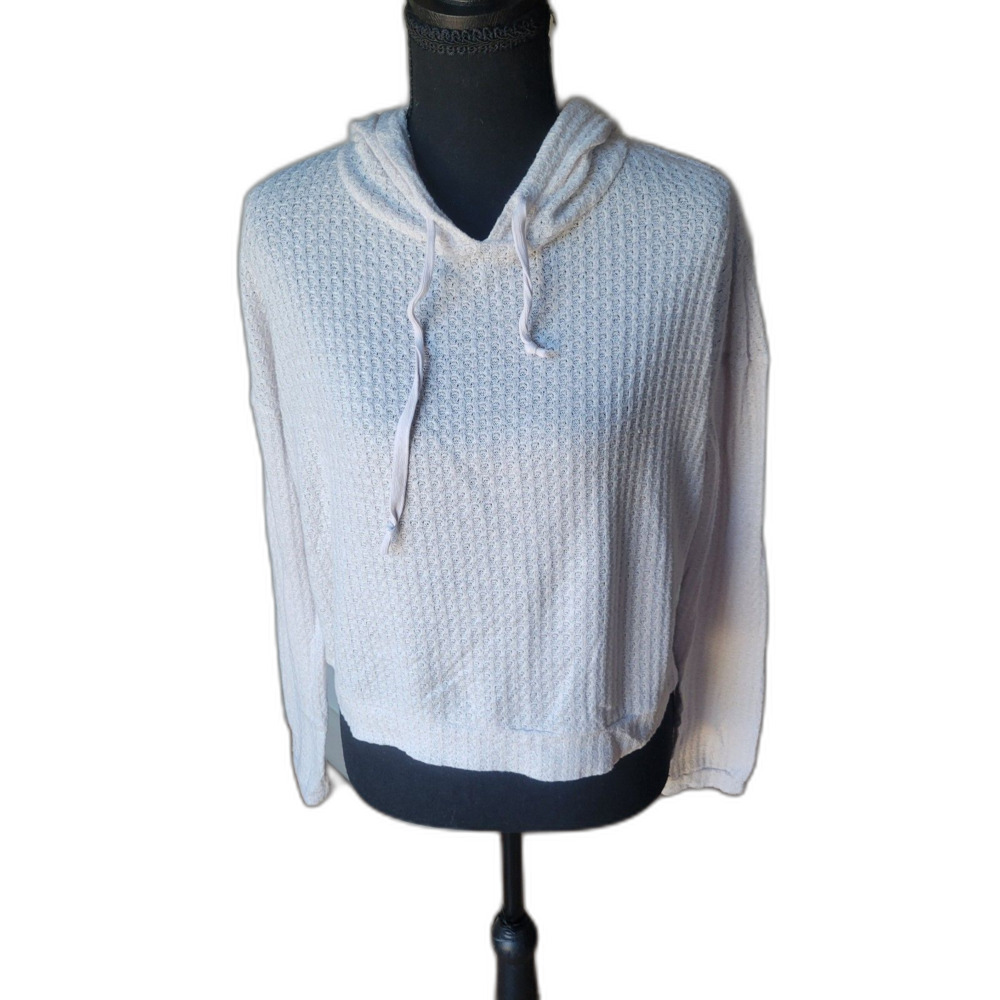 AE American Eagle Cream White Waffle Knit Hoodie Top XS